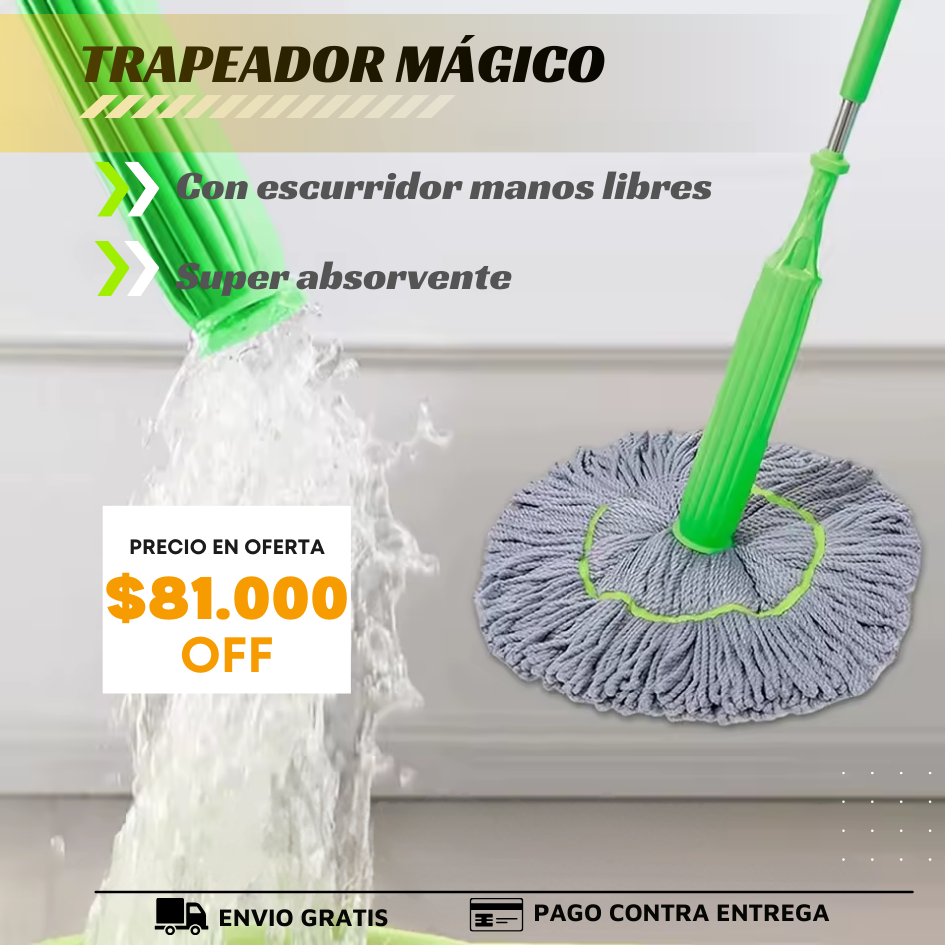 Trapeador Inteligente: Escurre, Super Absorbente y Permanece Extendido