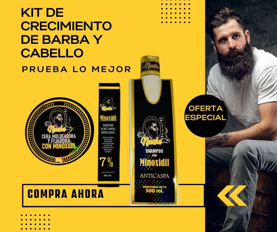 Nuevo Shampoo, Cera y Barba con Minoxidil Mr. Nacho 3 en 1 Tratamiento completo