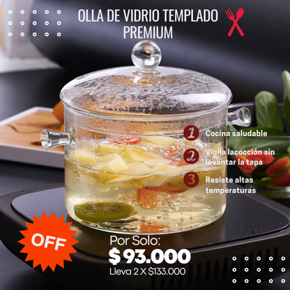 Olla de Vidrio Templado Premium Resistente al Calor – Cocina Saludable con Estilo y Resistencia