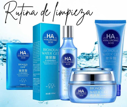 COMBO RUTINA DE LIMPIEZA ACIDO HIALURONICO BIOAQUA (JABÓN, CREMA, MASCARILLA Y TÓNICO)