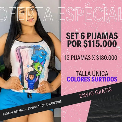 Set de 6 Pijamas Short Tira En Piel De Durazno - Talla Única - Por El Precio De 4