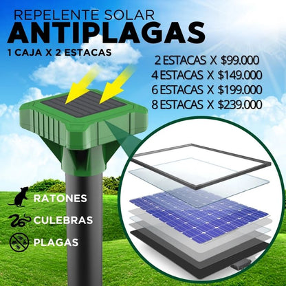 Repelente Solar Anti-Plagas (1 Caja 2 Estacas)– Protege tu hogar y cultivos de las ratas, serpientes y plagas