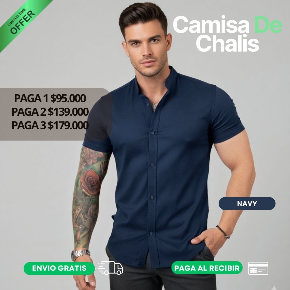Camisa de Chalís, Slim Fit - Cuello Nerú, Manga Corta