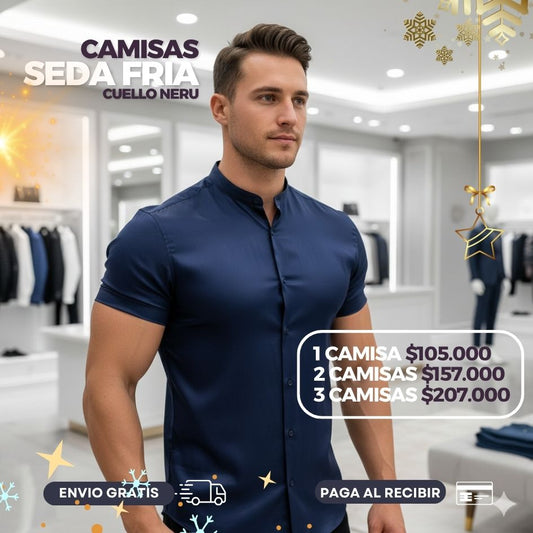 Camisa En Seda Fría Slim Fit Cuello Neru