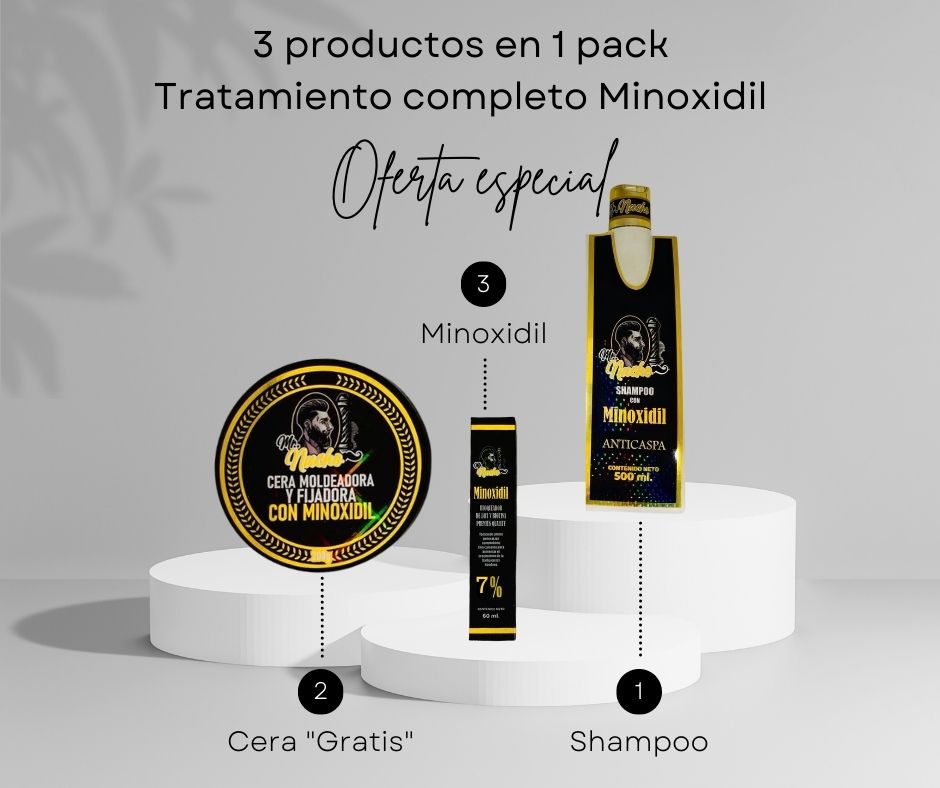 Nuevo Shampoo, Cera y Barba con Minoxidil Mr. Nacho 3 en 1 Tratamiento completo