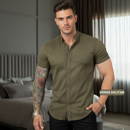 Camisa de Chalís, Slim Fit - Cuello Nerú, Manga Corta