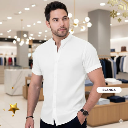 Camisa En Seda Fría Slim Fit Cuello Neru