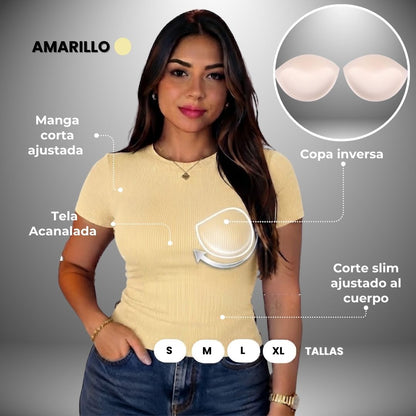 BLUSA ACANALADA COPA INVERTIDA