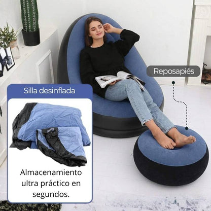 SILLA INFLABLE + REPOSAPIES + BOMBA VELVET AIR