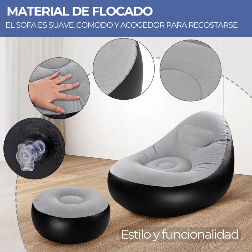 SILLA INFLABLE + REPOSAPIES + BOMBA VELVET AIR