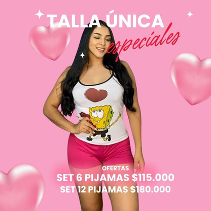 Set de 6 Pijamas Short Tira En Piel De Durazno - Talla Única - Por El Precio De 4