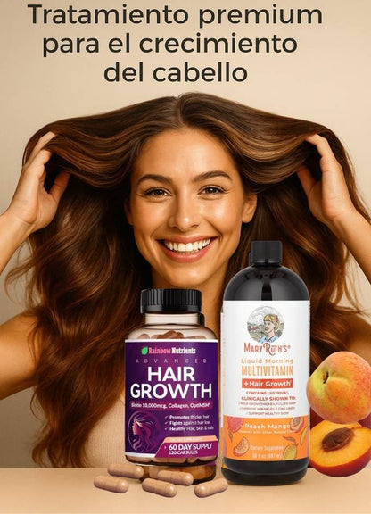 Tratamiento Completo para el Cabello- Multivitamínico Mary Rut + Hair Growth - Detiene la Caída, Genera Nuevo Cabello y Da Volumen