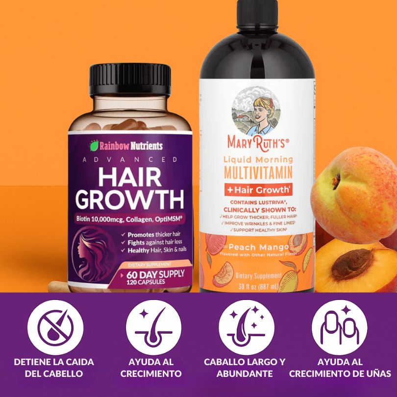Tratamiento Completo para el Cabello- Multivitamínico Mary Rut + Hair Growth - Detiene la Caída, Genera Nuevo Cabello y Da Volumen
