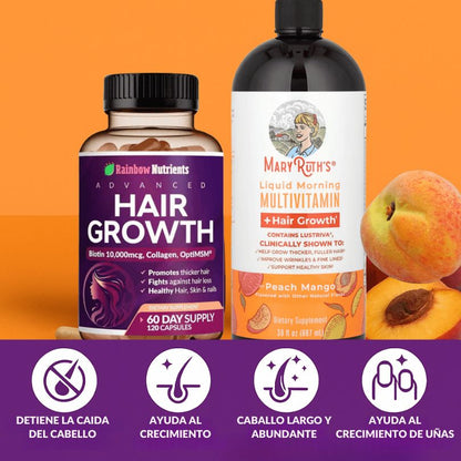 Tratamiento Completo para el Cabello- Multivitamínico Mary Rut + Hair Growth - Detiene la Caída, Genera Nuevo Cabello y Da Volumen