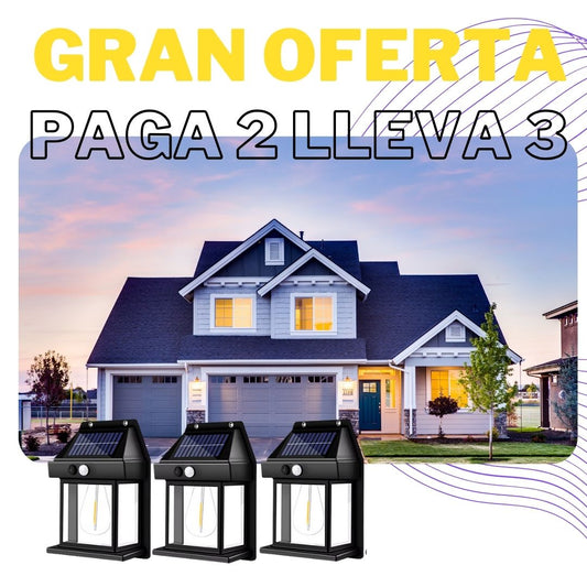 Farol Solar Paga 2 y Lleva 3 para Exteriores y Balcones con Sensor de Movimiento, Resistente a la Intemperie, Fácil Instalación, Carga Solar Automática